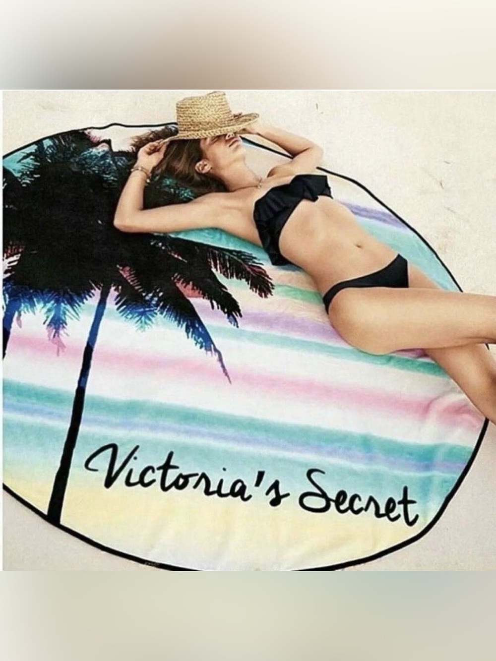 Victoria's Secret Round Tropical Print Beach Towel - New